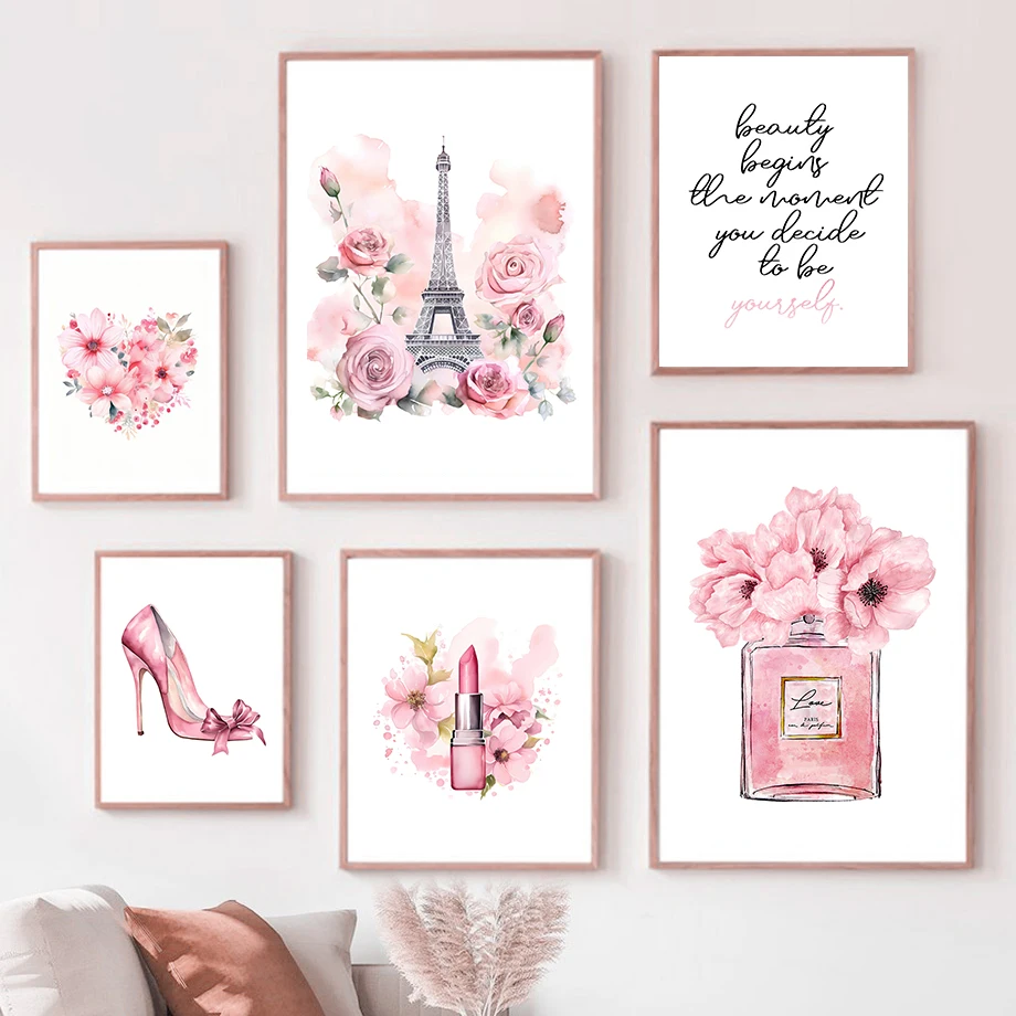 Paris Fashion Art Poster Pink  - Fragrance Home Decor ulasan dan harga